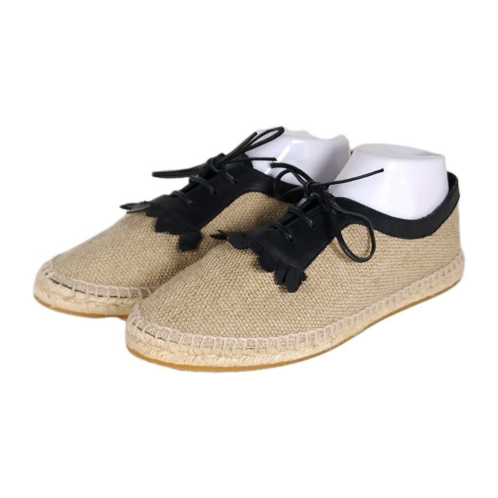BOTTEGA VENETA Women's 39 US8,5 Beige Woven Canvas Leather Espadrilles Loafers